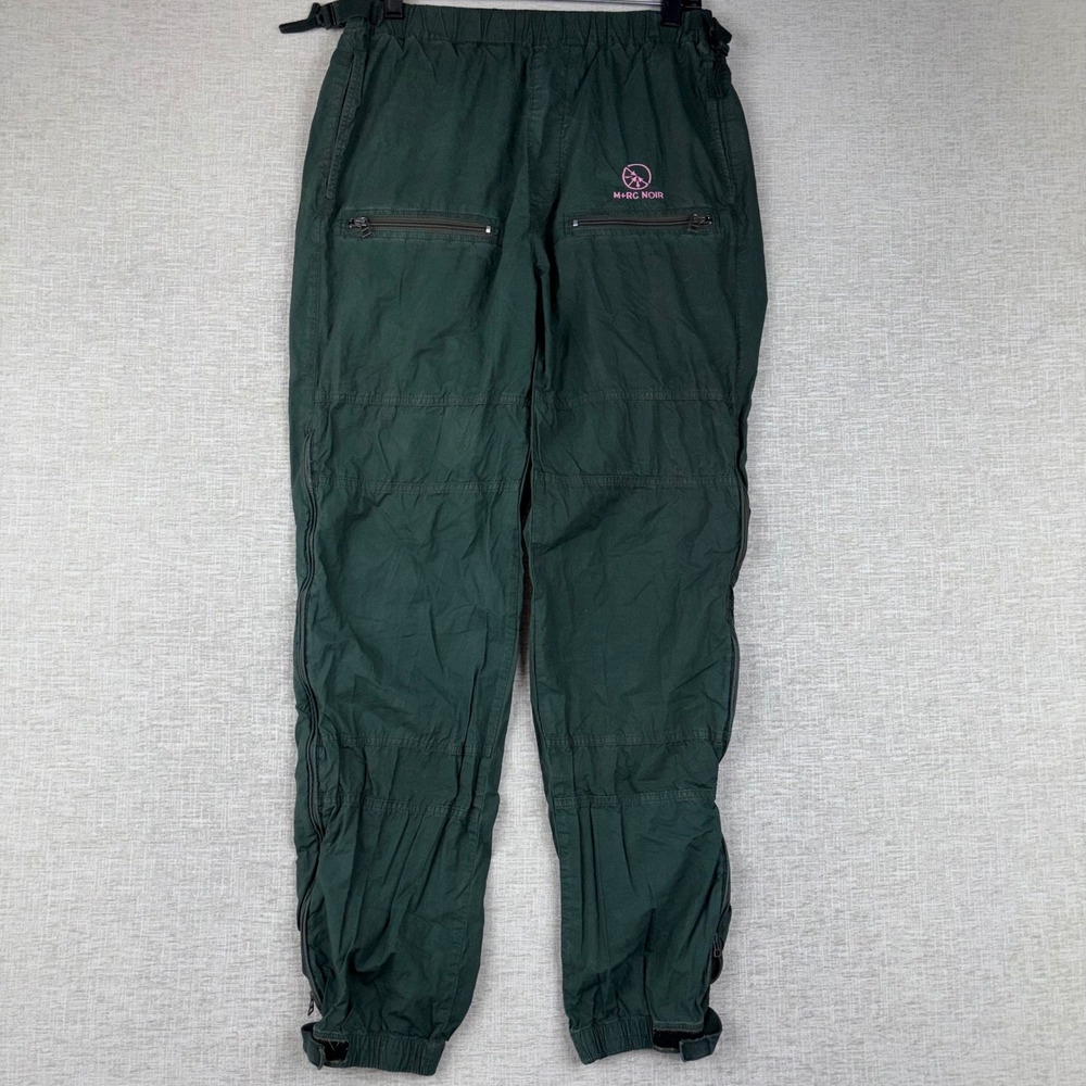 M+RC NOIR Mens Tactical Track Pants Green Pink Logo Zippered Joggers Size M